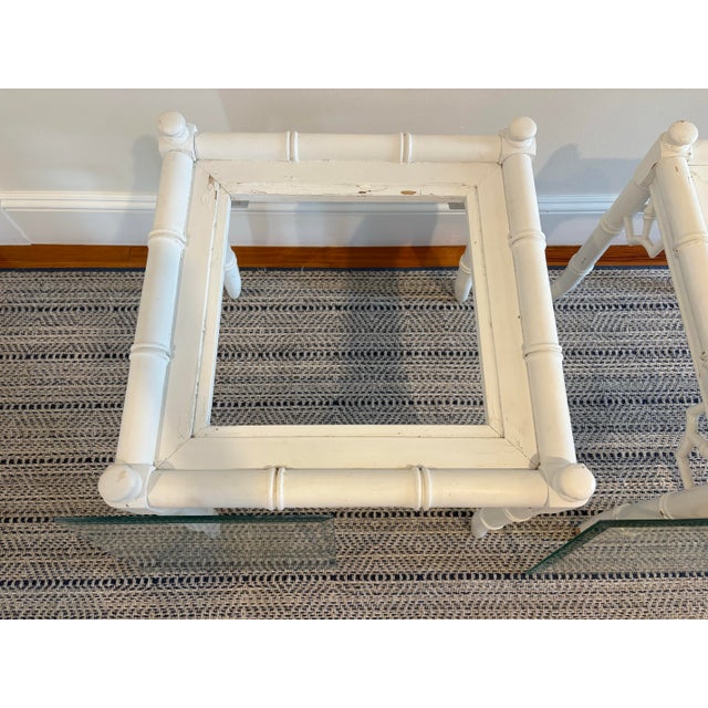 White Vintage Faux Bamboo Glass-Top Side Tables — Pair For Sale - Image 8 of 10