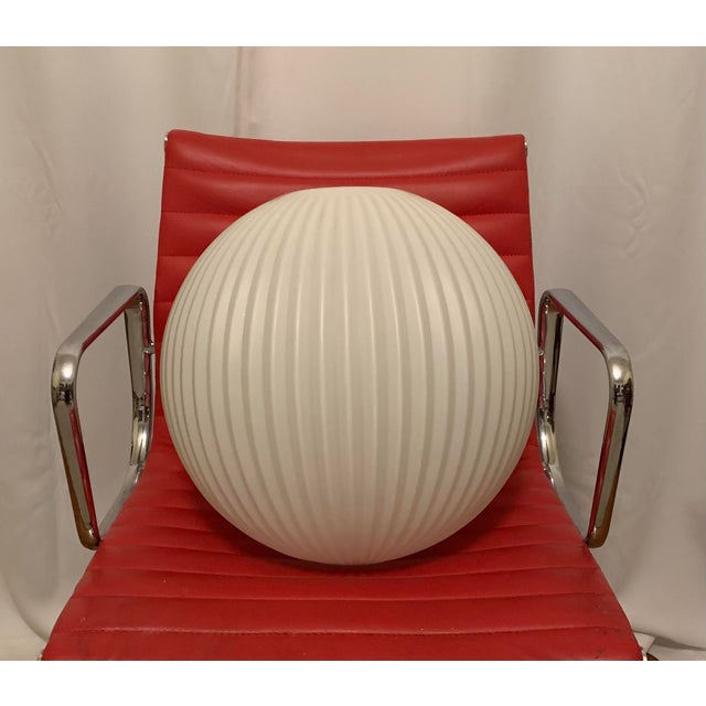 Glass 1960s Large Mid-Century Modern Ribbed Opal Glass Ceiling Globe For Sale - Image 7 of 11