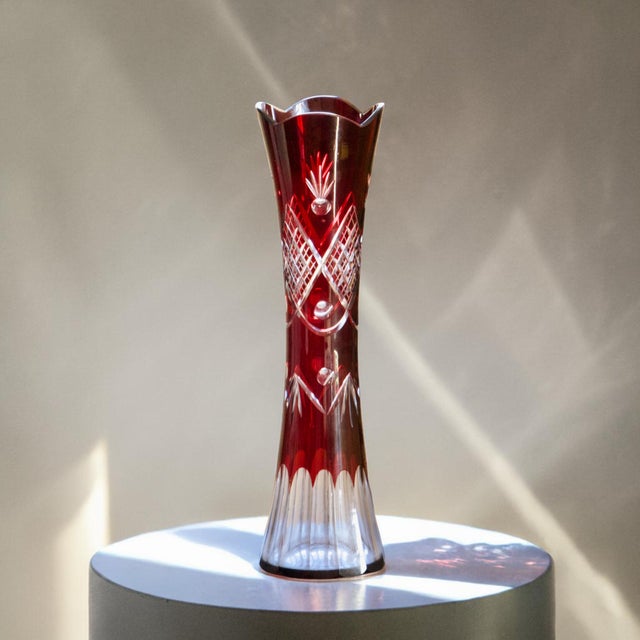 Antique Bohemian Glass Vase with Wheel-Cut Ruby, 1950 For Sale - Image 6 of 6