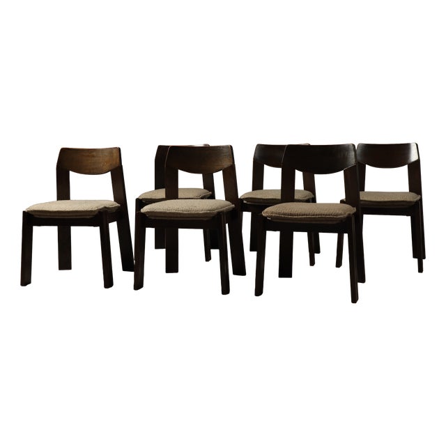 Brutalist Oak Dining Chairs, Netherlands, 1970s, Set of 6 For Sale