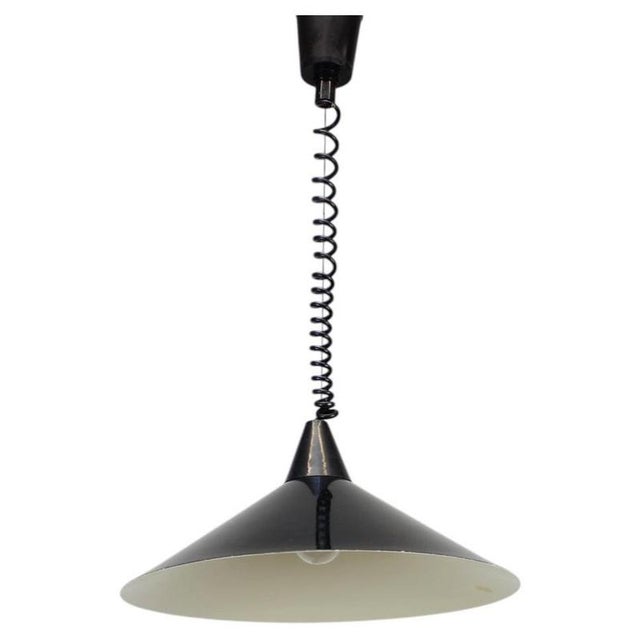Czechoslovakian Space Age Pendant Lamp in Black Metal, 1970s For Sale - Image 12 of 12
