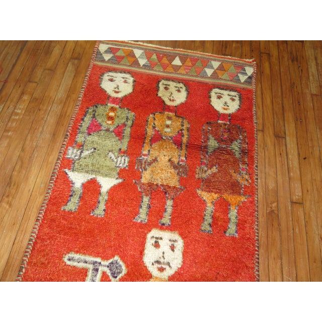 Zabihi Collection Pictorial Human Horse Vintage South Persian Runner For Sale - Image 4 of 6