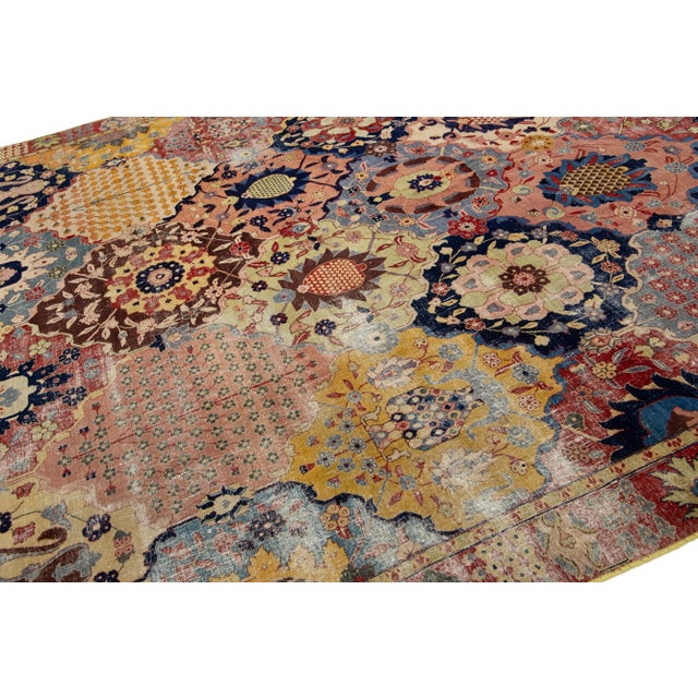 Antique Multicolor Wool Rug Persian Tabriz Allover Designed From the 1900s For Sale - Image 4 of 9