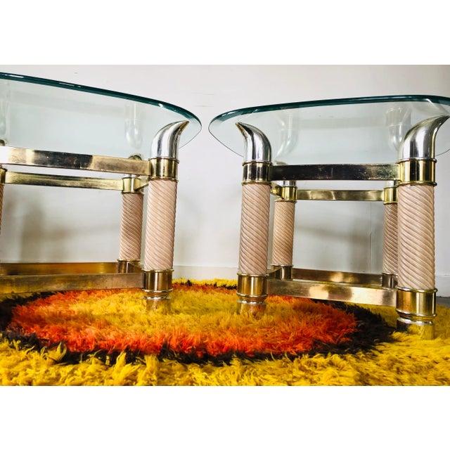 Art Deco Vintage Side Tables Boho Brass Ox Horn Motif, Pair For Sale - Image 3 of 13