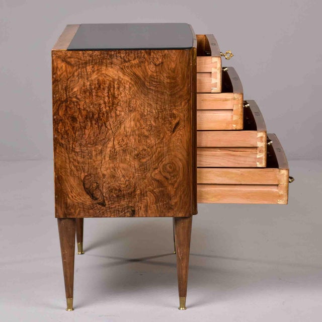 Chestnut Italian Mid-Century Burl Walnut Four-Drawer Chest With Black Glass Top For Sale - Image 8 of 12