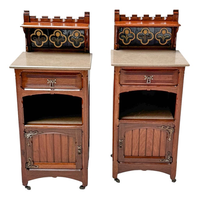 Arts & Crafts Nightstands by Gustave Serrurier-Bovy, 1890s, Set of 2 For Sale