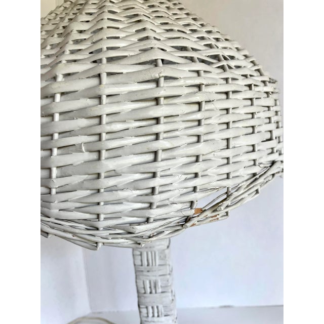 White Vintage Woven Wicker Rattan Table Lamp For Sale - Image 8 of 13