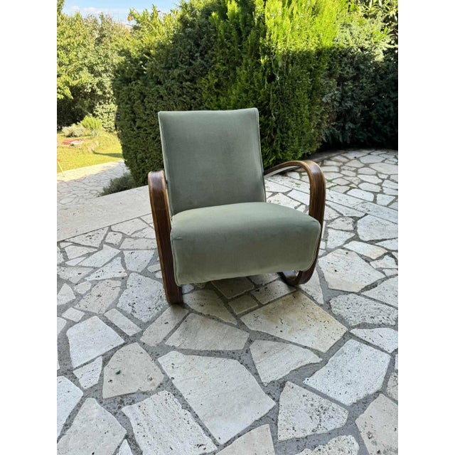 A very elegant armchair designed by Jindrich Halabala in 1930 in the Czech Republic. Model H 269 Newly upholstered in...