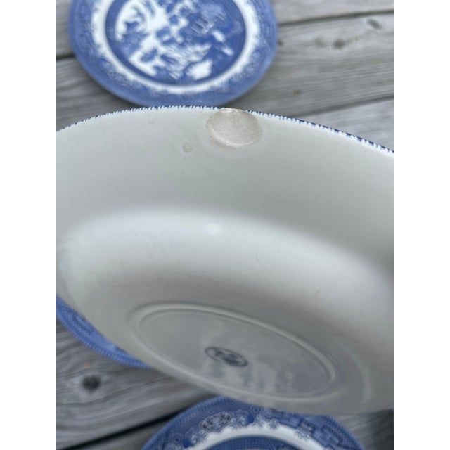 Vintage Large Blue Willow Dinner Plates Made in Staffordshire England - a Set of 6 For Sale - Image 12 of 12