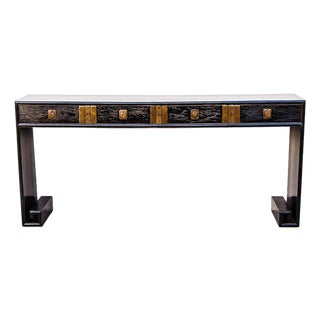 Early 20th Century Chinese Ming-Style Black Lacquer Console Table For Sale