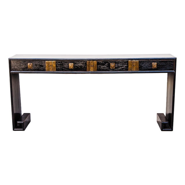 Early 20th Century Chinese Ming-Style Black Lacquer Console Table For Sale