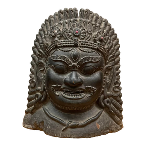 Large Nepalese Lacquered Wood Bhairab Mask Sculpture
