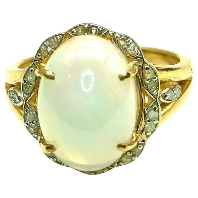 Bochic "Capri" Vintage White Opal & Diamond Ring Set In 18K Gold & Silver For Sale - Image 15 of 18