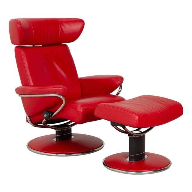 Set of Jazz Swivel Lounge Chair and Ottoman in Leather from Stressless For Sale