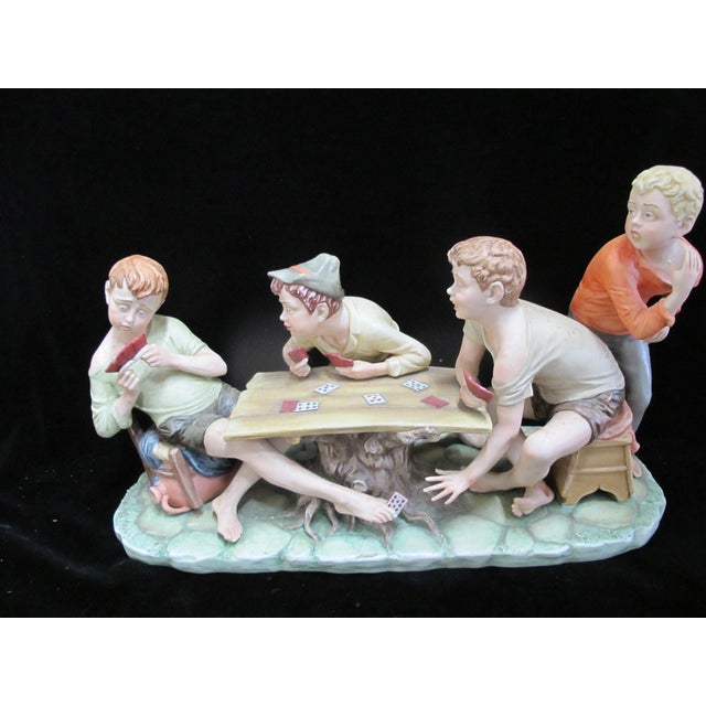 Green Capodimonte Large Porcelain Cheaters Boys Playing Cards Signed Pucci Figurine For Sale - Image 8 of 14