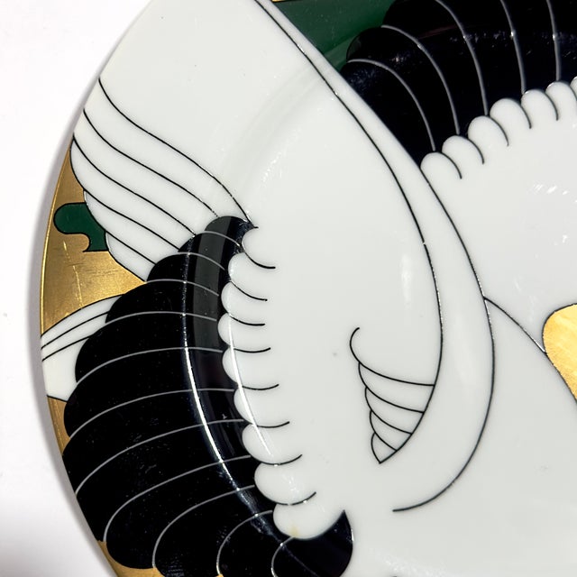 Metal Vintage Fitz & Floyd "Golden Tancho Stork" Salad / Dessert Plates - Set of 4 For Sale - Image 7 of 10
