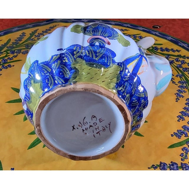 Ceramic 1960s Faenza Garofano Blue Carnation Coffee Pot With Four Cups & Saucers - Set of 9 For Sale - Image 7 of 10