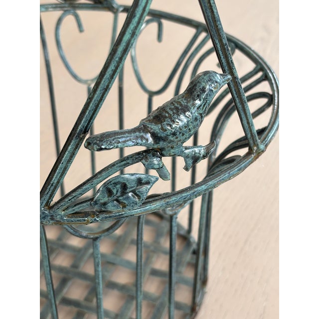 Metal Garden Basket - Planter Vintage Verdigris Iron With Birds For Sale - Image 7 of 12