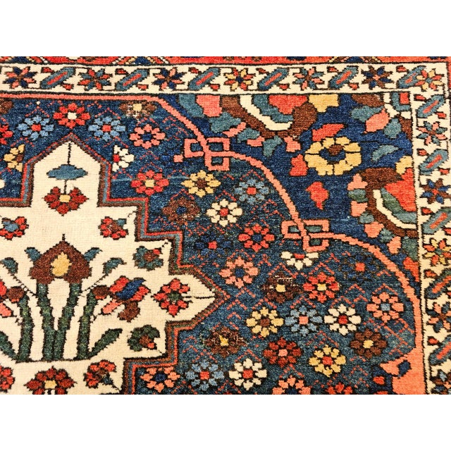Vintage Bakhtiari Bibibaft Rug, Hand-Knotted Wool, Geometric Medallion Design, Vegetable Dyes, Navy & Red, 5x7 For Sale - Image 17 of 18