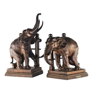 Pair of Early 20th Century Carved Hand-Crafted Wooden Elephant Bookends by French Sculptor Ary Bitter
