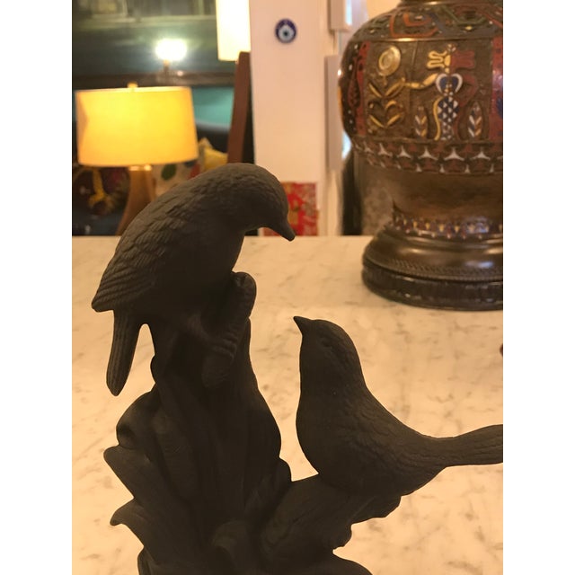 Wonderful perched birds sculpture in black ceramic bisque. Made by Mikes Mold with the logo on the back. Beautiful to the...