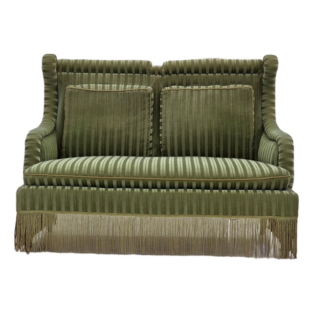 Vintage Danish Two-Seater Sofa in Green Furniture Velour, 1950s For Sale