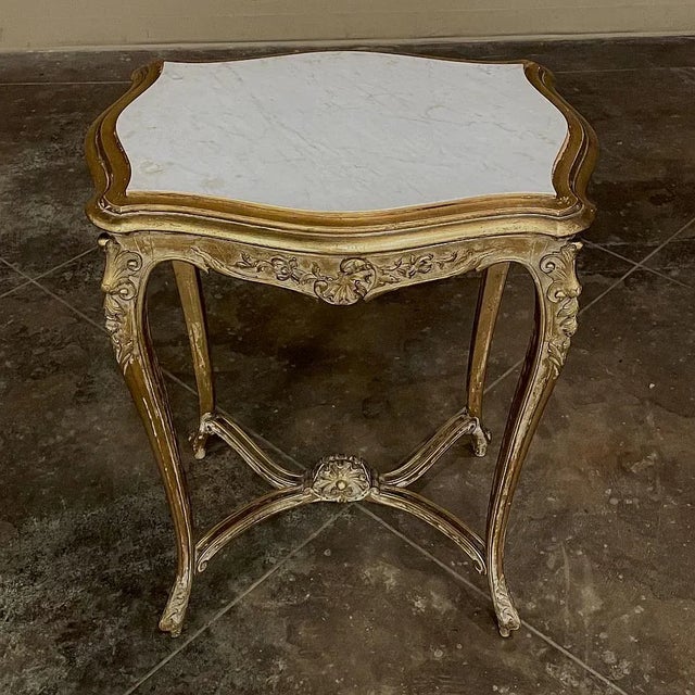 19th Century French Louis XV Marble Top Giltwood End Table For Sale In Dallas - Image 6 of 13