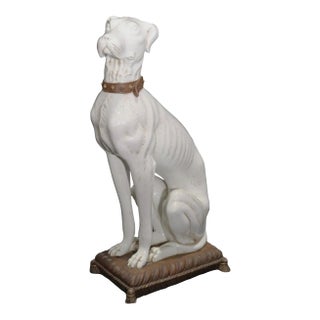 Beautiful Vintage Mid Century Greyhound Ceramic Statue Made in Italy, Signed For Sale