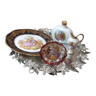 Exquisite Lot of 4pcs Limoges France Courting Porcelain Miniature Decor For Sale