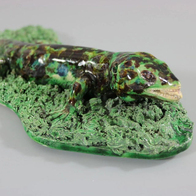 Green Antique Jose Cunha Palissy Majolica Lizard Wall Plaque For Sale - Image 8 of 13