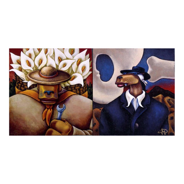 Markus Pierson "Art History Coyote Portraits of O'Keefe and Rivera" 2 Serigraphs For Sale