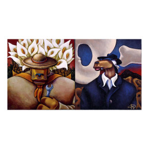 Markus Pierson "Art History Coyote Portraits of O'Keefe and Rivera" 2 Serigraphs