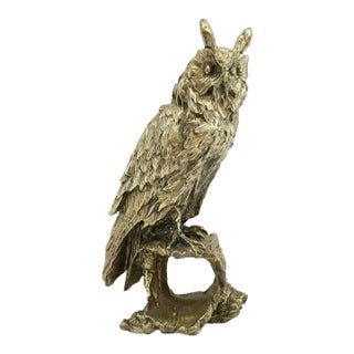 Late 20th Century Vintage Brass Owl Figurine For Sale