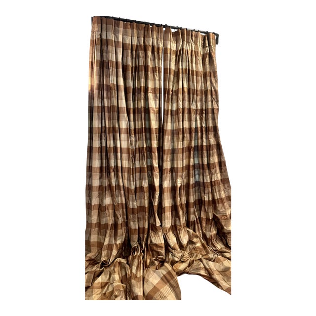 Pair of Silk Trading Company Burberry Plaid Curtains Drapes - 136” For Sale