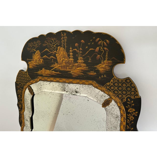 Queen Anne Black Japanned Queen Anne Chinoiserie Mirror by Mirror Fair Nyc For Sale - Image 3 of 6