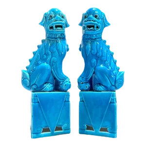 Large Chinese Export Turquoise Foo Dogs - a Pair