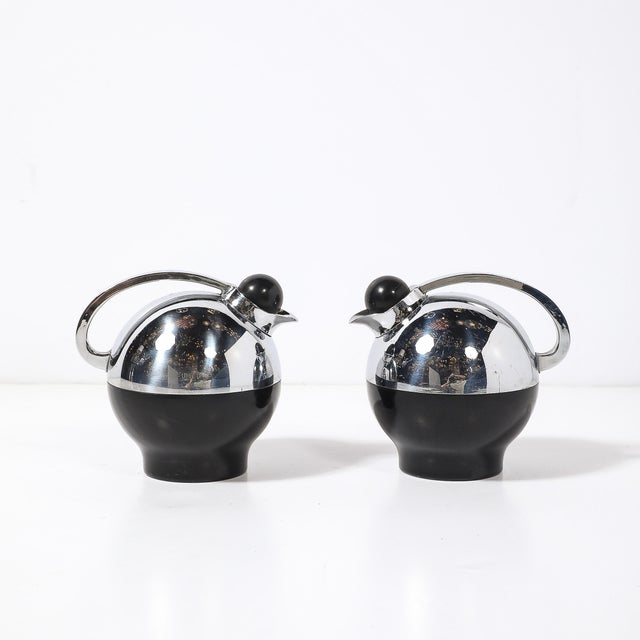 Art Deco "Spherical Miracle" Chrome & Bakelite Thermos Bottles by Raymond Loewy For Sale - Image 14 of 16