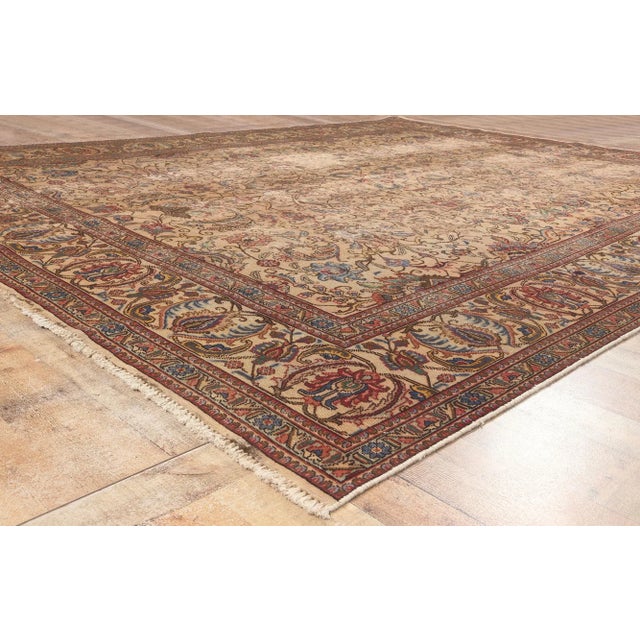 Textile Early 20th Century Antique-Worn Persian Tabriz Rug - 09'07 X 12'03 For Sale - Image 7 of 9