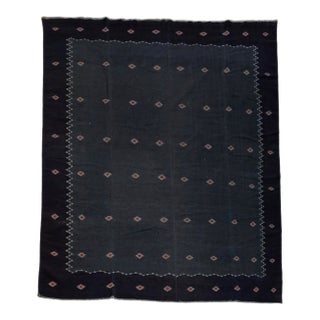 Vintage Dhurrie Rug in Black With White and Red Geometric Patterns | Rug & Kilim For Sale