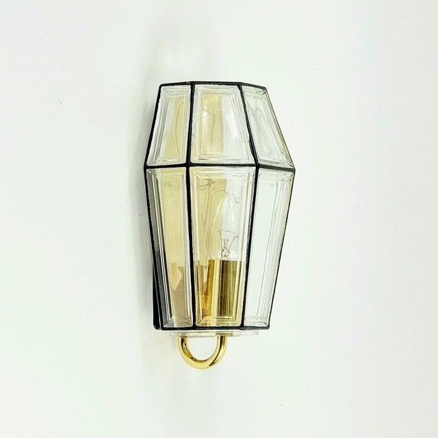 Mid-Century Modern Mid-Century Modern Glass and Brass Wall Lamps from Limburg, Germany, 1960s, Set of 4 For Sale - Image 3 of 9