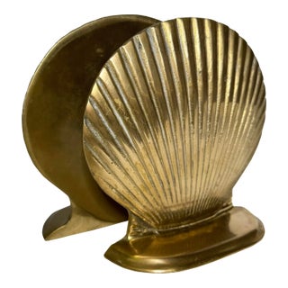 Mid 20th Century Solid Brass Shell Bookends- A Pair For Sale