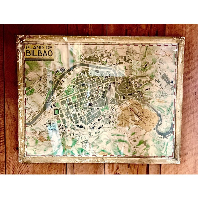 Original 1952 Mid-Century City Plan of Bilbao, Spain ‘Plano De Bilbao’ in Original Chippy Wood Frame For Sale - Image 11 of 11