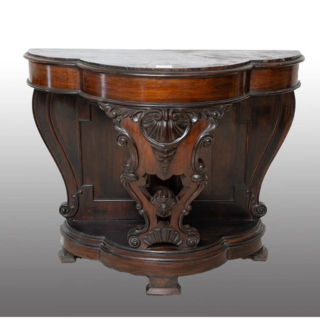 Antique 19th Century Neapolitan Louis Philippe Console Table in Fine Exotic Wood with Levanto Marble Top For Sale - Image 5 of 5