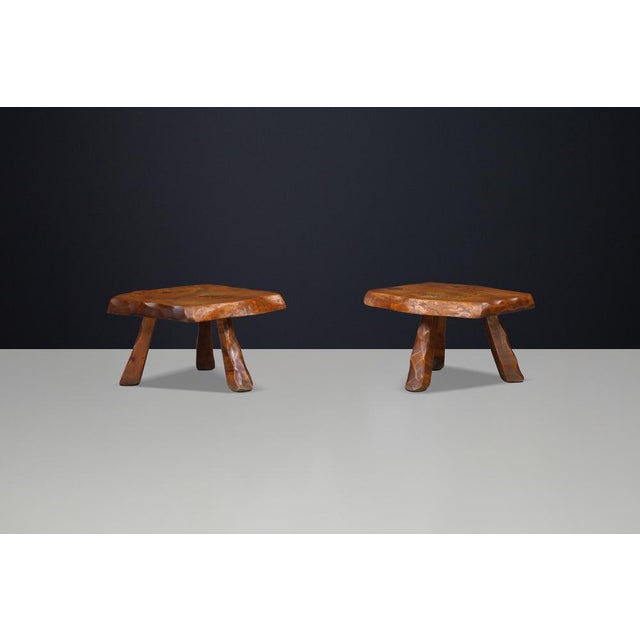 Brutalist Elm Side Tables, France, 1960s, Set of 2 For Sale - Image 15 of 17