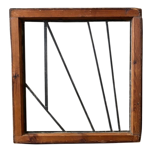 Antique Glass Wood Frame Stained Prairie School Window - Geometric Reversible Wood Frame For Sale