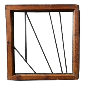Antique Glass Wood Frame Stained Prairie School Window - Geometric Reversible Wood Frame