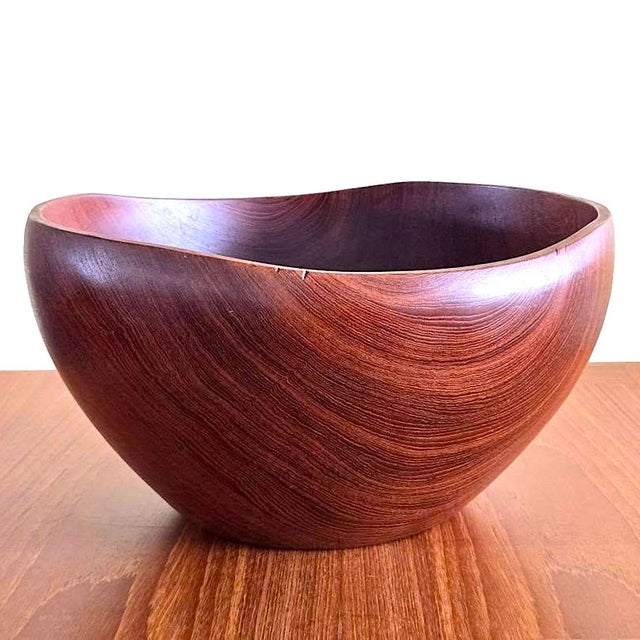 Mid 20th Century Organic Modern Extra Large Hand Turned Teak Wood Bowl For Sale - Image 11 of 15