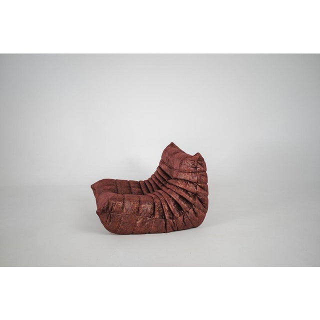 Set of Togo Lounge Chair and Ottoman in Rust Velvet by Michel Ducaroy for Ligne Roset, 1973 For Sale - Image 6 of 18
