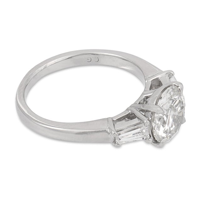 1950s Mid Century Gia 1.63 Carat Diamond Platinum Engagement Ring, Size 5 For Sale - Image 4 of 7