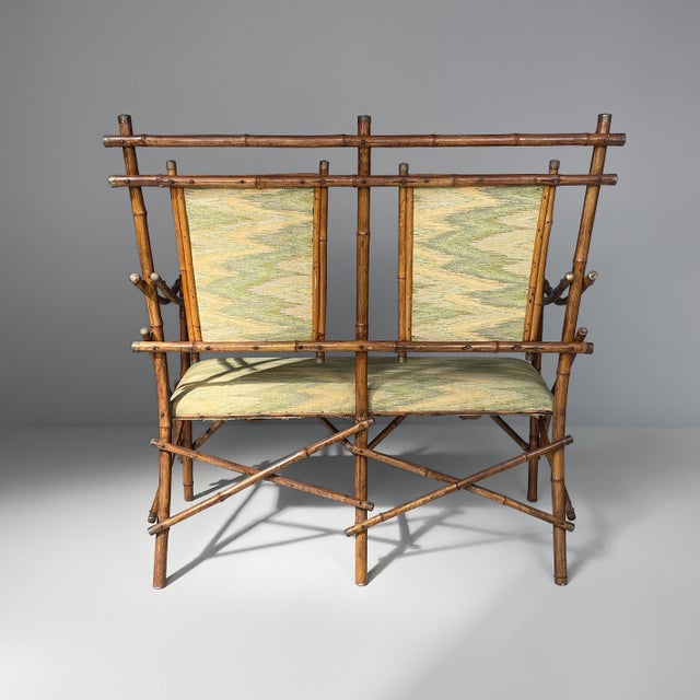 Art Deco Italian Sofa in Fabric and Bamboo, 1930s For Sale - Image 4 of 14